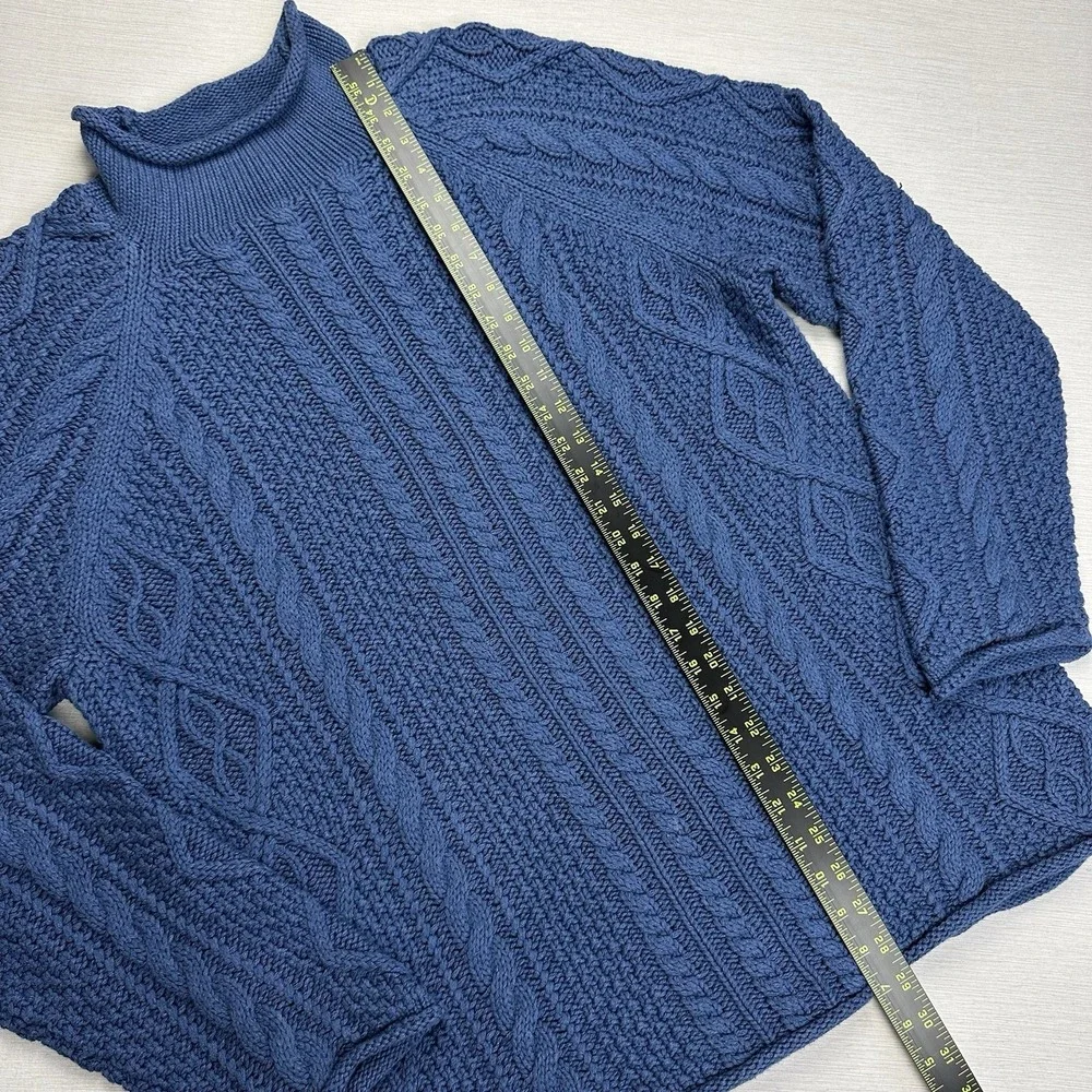 J.Crew Sweater Roll Neck Aran Cable Knit Fisherman Cotton Men Medium Blue Gorp